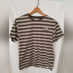 A man's Hurley cotton short sleeve army green and oatmeal striped shirt size sma